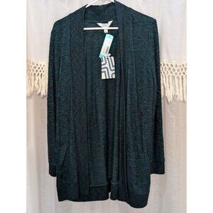 Market & Spruce Woman's Large Hunter Green And Navy Long Sleeve Sweater Cardigan